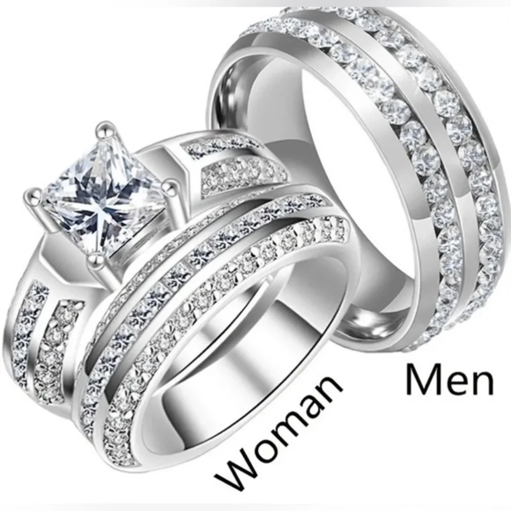 Rhinestone Zircon Ring Couple Ring Wedding Engagement Ring